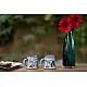 handmade studio ceramic coffee mugs set of two in light blue and white glaze with hand painted botanical leaf motifs