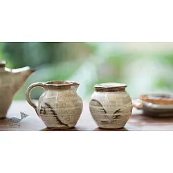 Nakshikathaa ✠ Sugar pot and Milk Jug (Off White/Brown) 