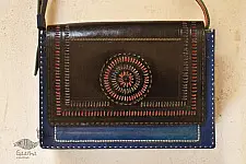 The nomad within me ♠ Kutchi Leather Bags - Blue black punch work sling ♠ 11