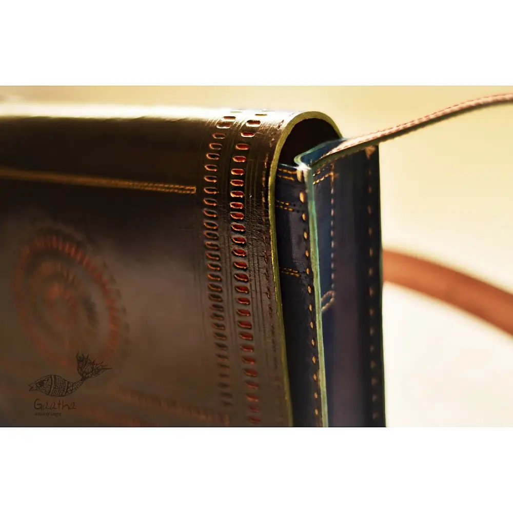 The nomad within me ♠ Kutchi Leather Bags - Blue black punch work sling ♠ 11