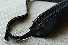 The Blue Lotus | Leather Waist Bag in Black Color