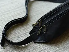 The Blue Lotus | Leather Waist Bag in Black Color