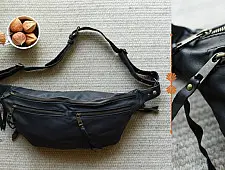 The Blue Lotus | Leather Black Waist Bag
