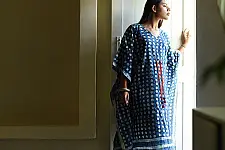 JUNO ~ Handmade Indigo Block Print Cotton Kaftan