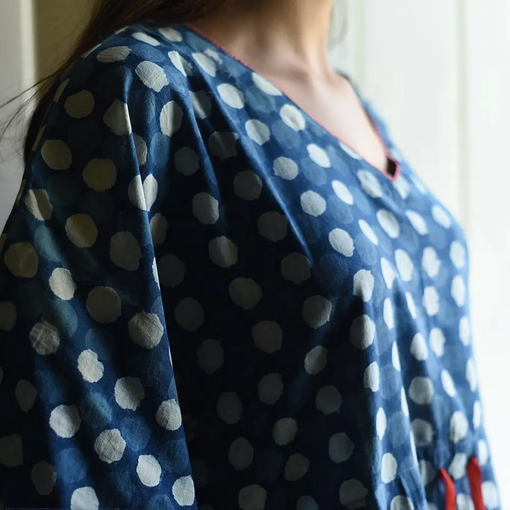 shop Block Printed Cotton Kaftan - Indigo
