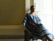 JUNO ~ Dabu Print Indigo Cotton Kaftan for Women