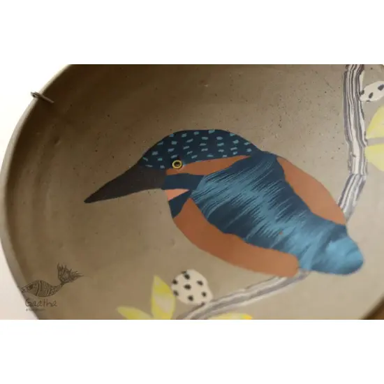 Handmade Ceramic Wall Plate ( 8 x 8  ) - Kingfisher Bird - 16