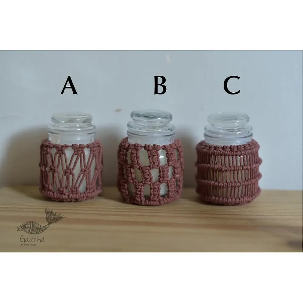Hand knotted Candle Jar - Rose Pink