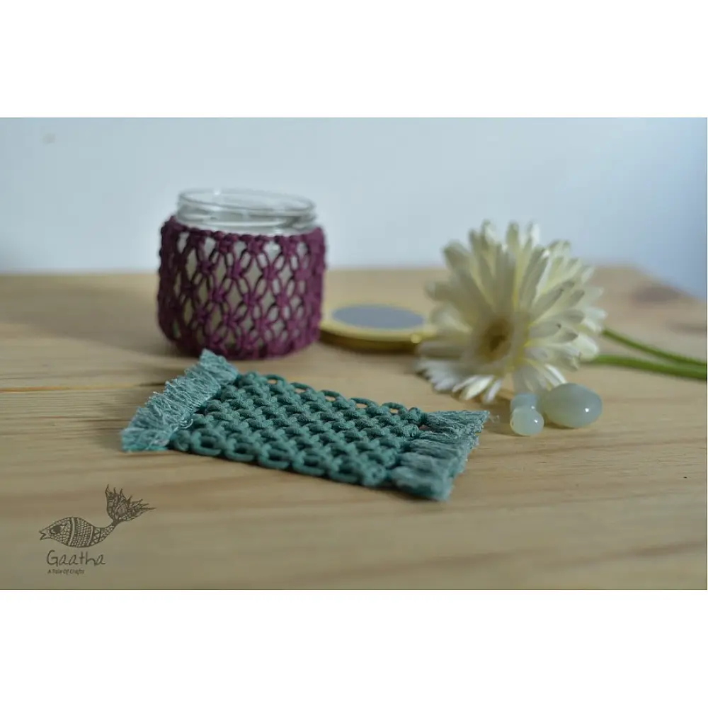 Hand knotted Candle Jar with Coaster