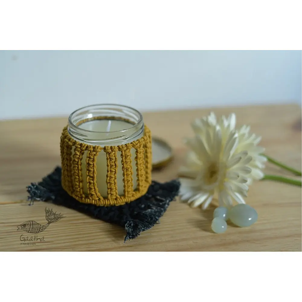 Hand knotted Candle Jar with Coaster