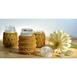 Once & Again ▣ Hand-Knotted Candle Jar ▣ Mustard Yellow (Three Design Options) 