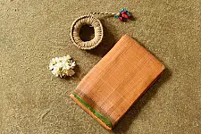 Iravati | Narayanpet Handwoven Cotton Checks Saree | Orange