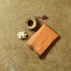 Iravati | Narayanpet Handwoven Cotton Checks Saree | Orange