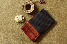 Iravati - Narayanpet Handloom Checks Saree | Dark Blue