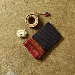 Iravati - Narayanpet Handloom Checks Saree | Dark Blue