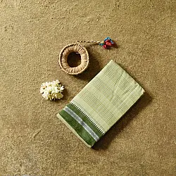 Iravati | Narayanpet Handloom Cotton Saree | Light Olive Green