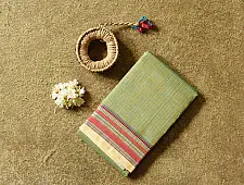 Iravati | Narayanpet Handloom Cotton Saree |  Olive Green