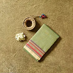 Iravati | Narayanpet Handloom Cotton Saree |  Olive Green