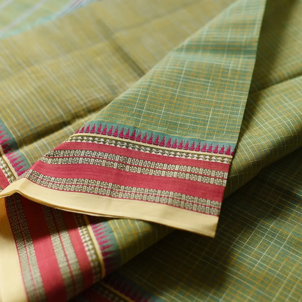 shop Narayanpet Handloom Cotton Olive Green Saree