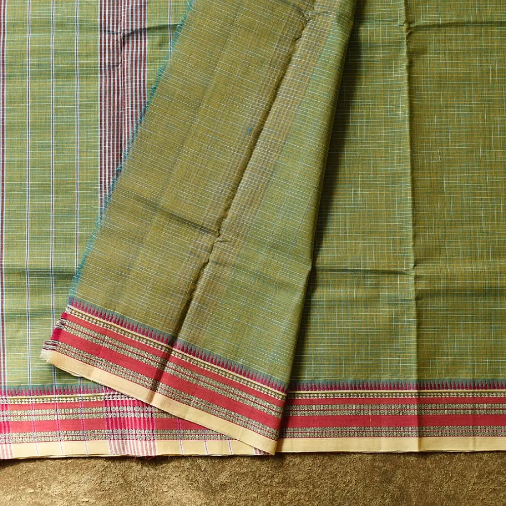 shop Narayanpet Handloom Cotton Olive Green Saree