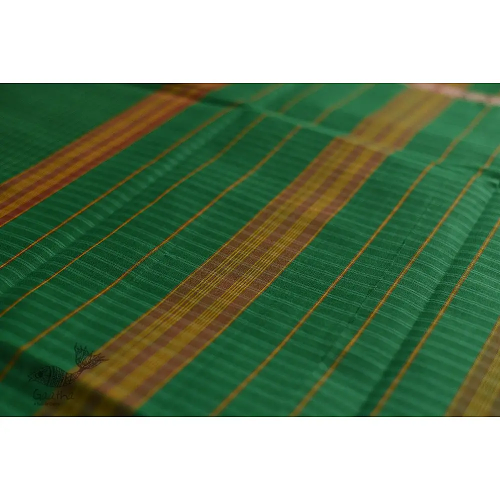 shop handloom narayanpet cotton saree with Big Border - Green with Red Border