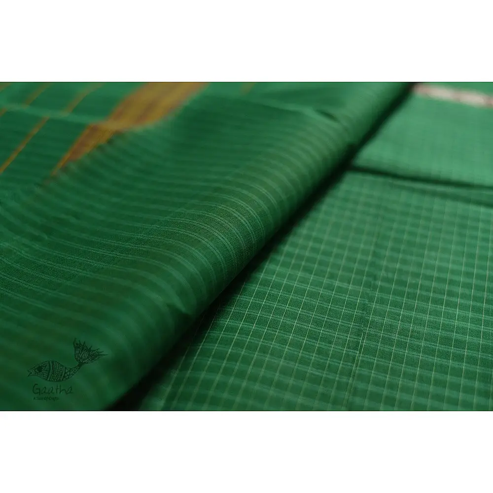 shop handloom narayanpet cotton saree with Big Border - Green with Red Border