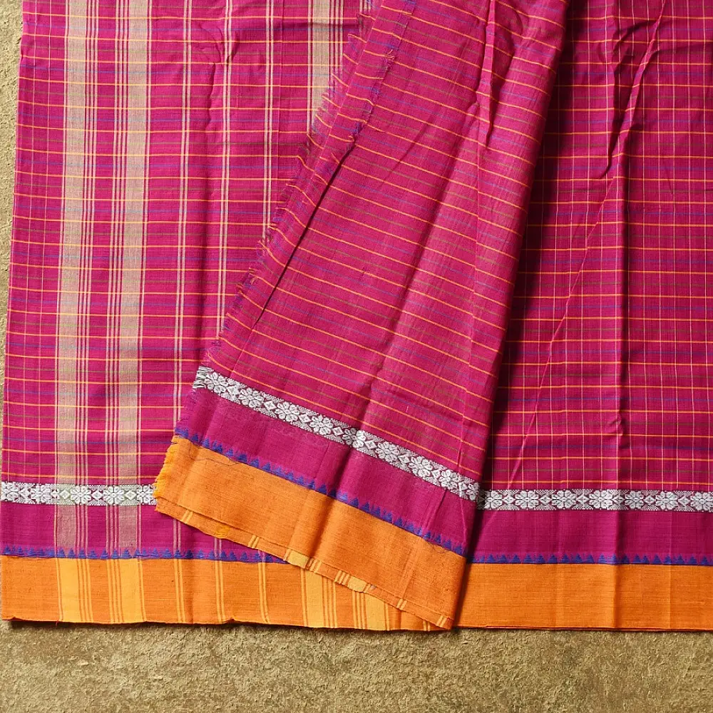 shop Narayanpet Handloom Cotton Saree - Rani Pink