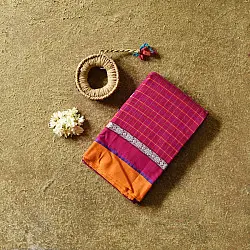 Iravati | Narayanpet Handloom Cotton Saree - Rani Pink