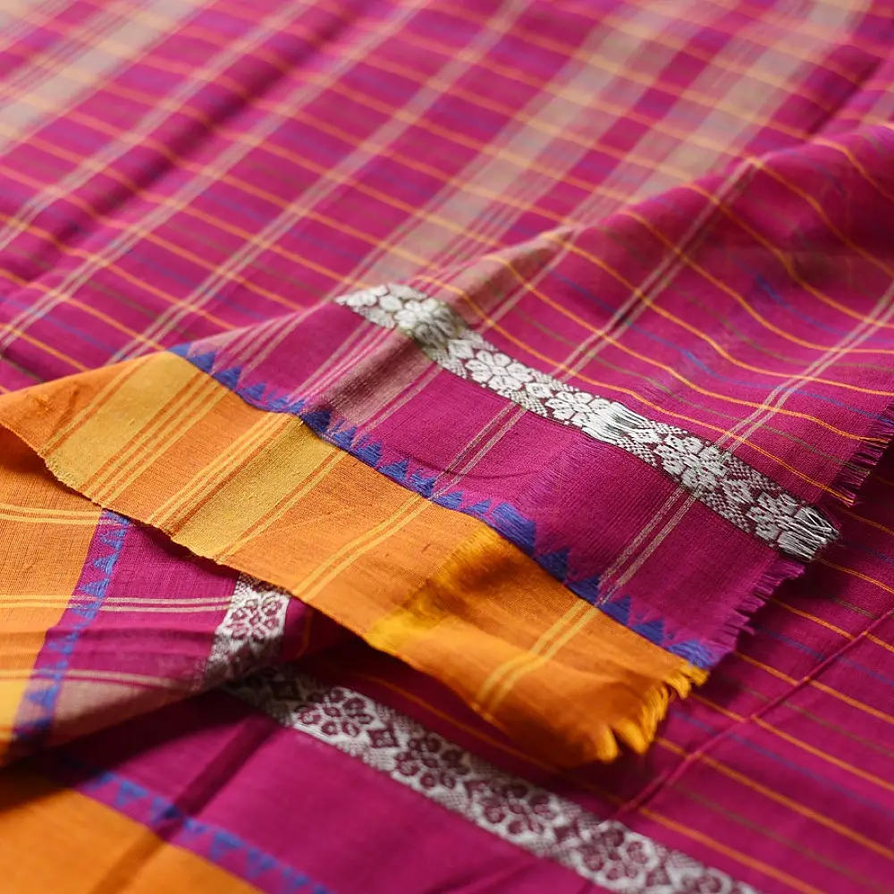 shop Narayanpet Handloom Cotton Saree - Rani Pink