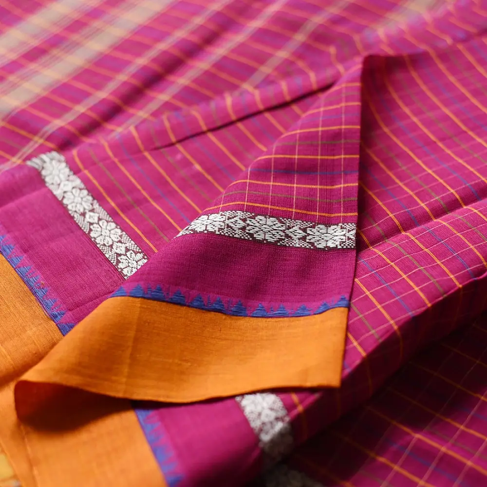 shop Narayanpet Handloom Cotton Saree - Rani Pink