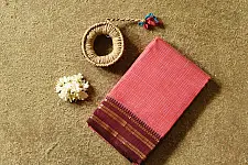 Iravati | Narayanpet Handloom Cotton Saree - Peachish Red