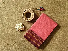 Iravati | Narayanpet Handloom Cotton Saree - Peachish Red