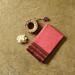 Iravati | Narayanpet Handloom Cotton Saree - Peachish Red