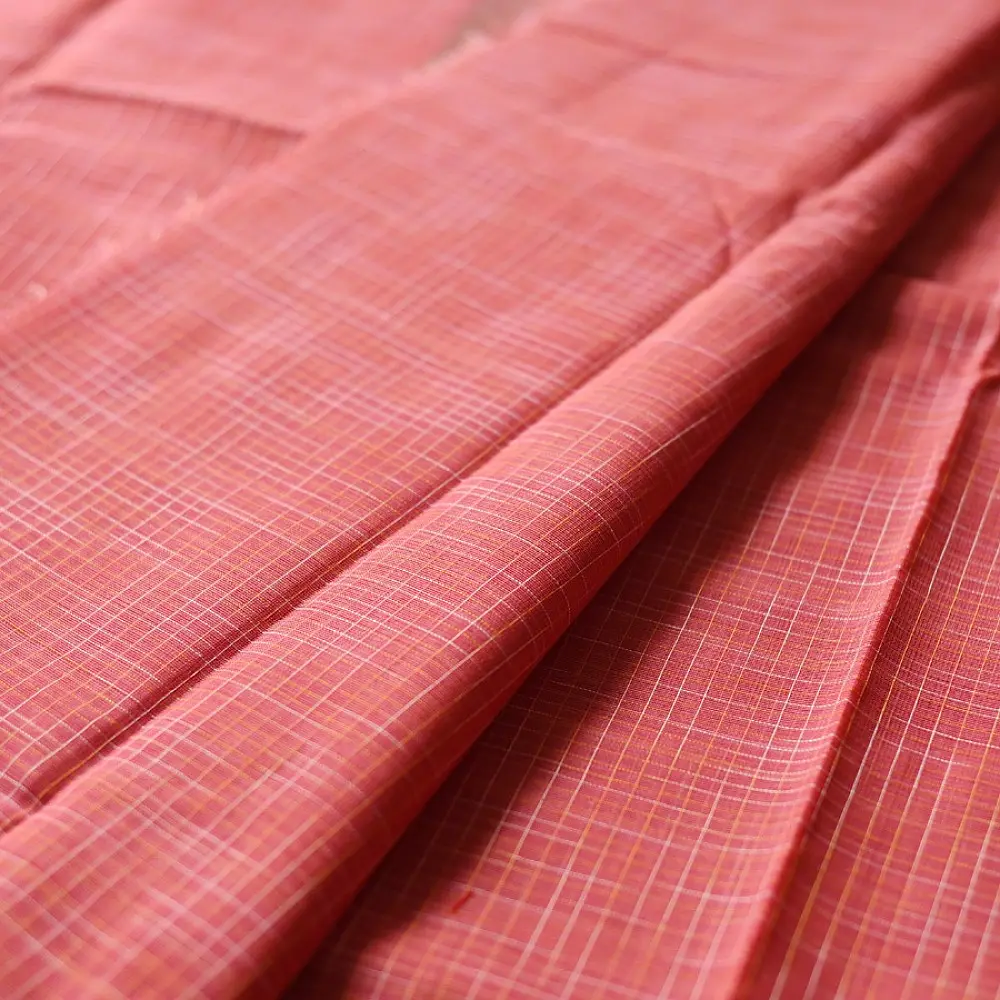 indian handloom Cotton Saree in Peachish Red
