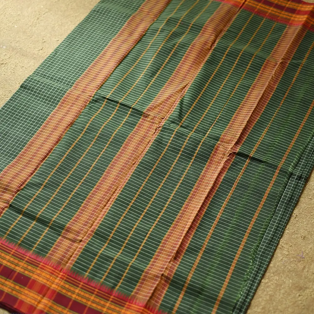 pure Handloom Deep Green Saree