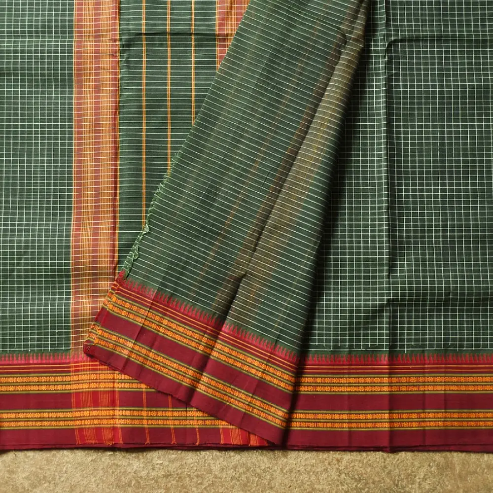 pure Handloom Deep Green Saree