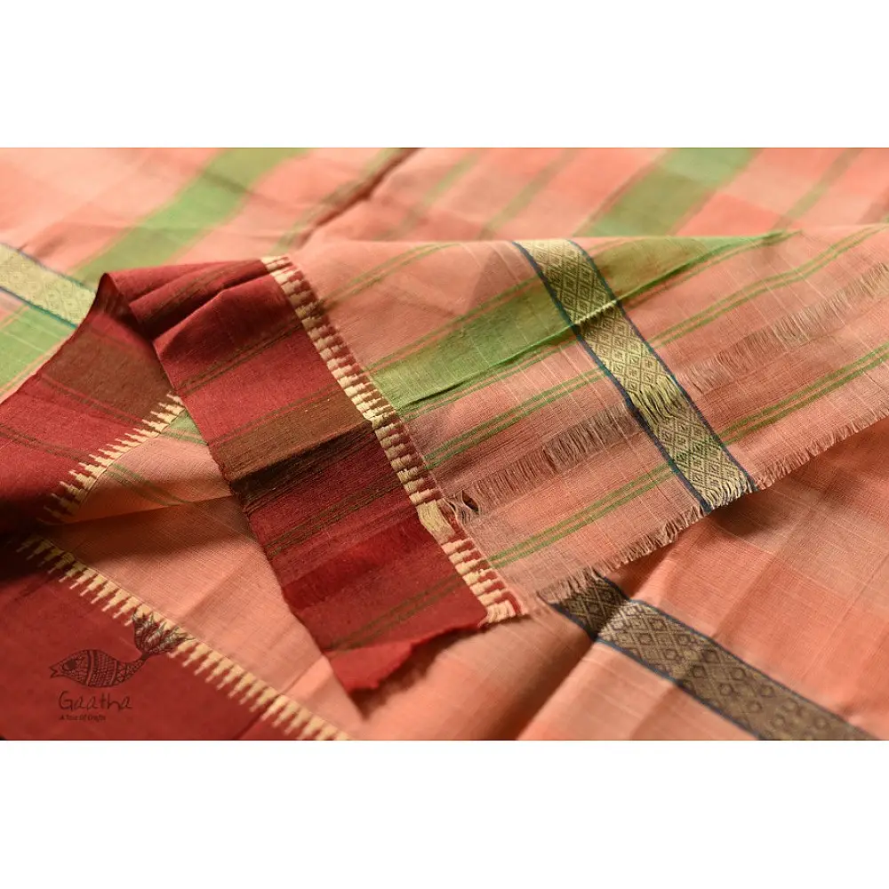 shop handwoven narayanpet cotton Saree - Peach