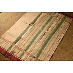 Iravati .  इरावती  - Narayanpet Beige Checks Saree - Handwoven Cotton