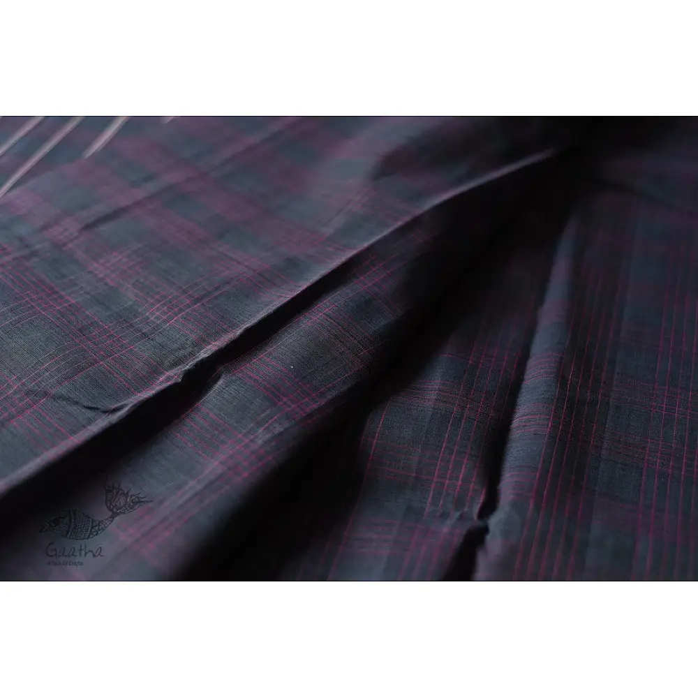shop Narayanpet Handwoven Navy Blue Checks Saree