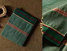 Iravati .  इरावती  - Narayanpet Handloom Cotton Bottle Green Checks Saree