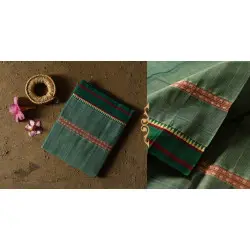 Iravati .  इरावती  - Narayanpet Handloom Cotton Bottle Green Checks Saree