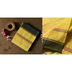 Iravati .  इरावती  - Narayanpet Handwoven Yellow Saree With Green Border