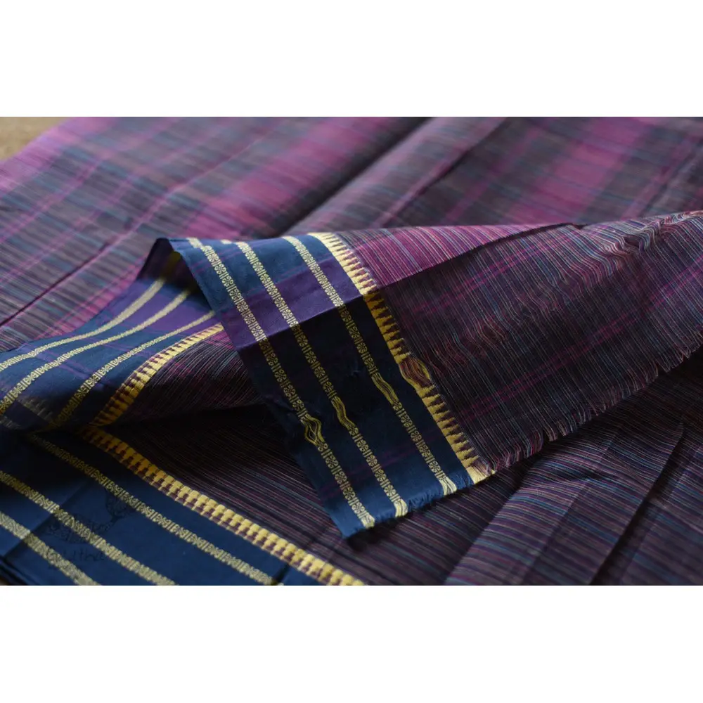 shop handwoven narayanpet cotton Purple Checks saree
