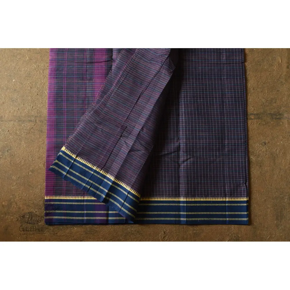 shop handwoven narayanpet cotton Purple Checks saree