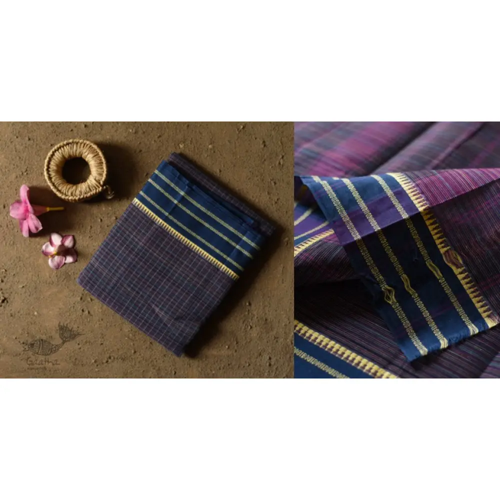 shop handwoven narayanpet cotton Purple Checks saree