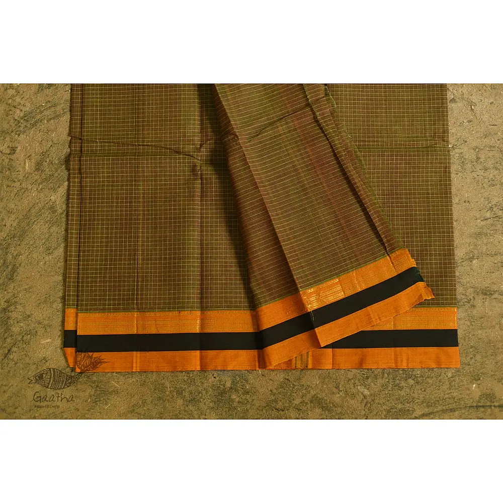 shop pure cotton narayanpet cotton checks Mustard Yellow saree