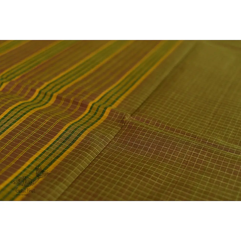 shop pure cotton narayanpet cotton checks Mustard Yellow saree