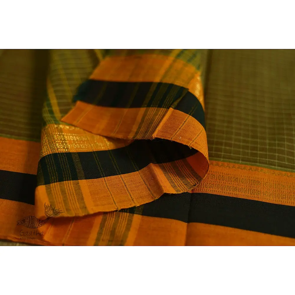 shop pure cotton narayanpet cotton checks Mustard Yellow saree