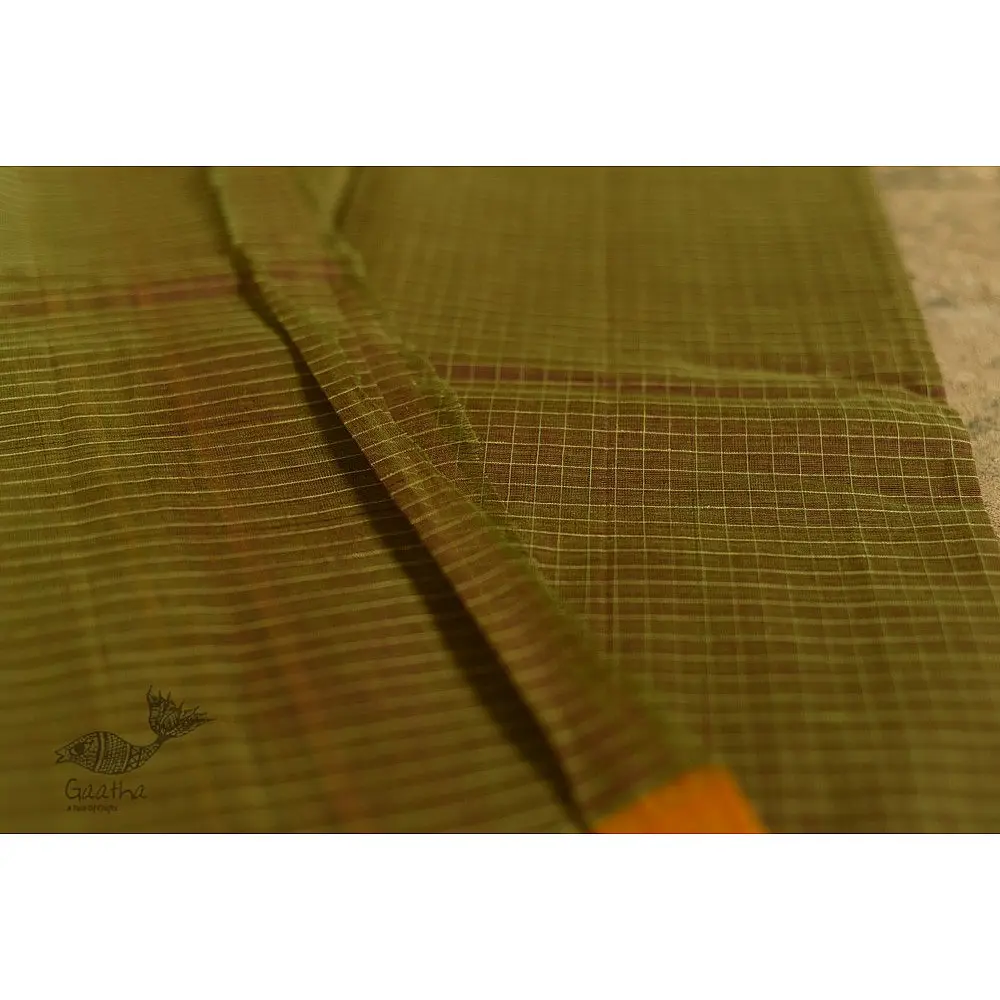 shop pure cotton narayanpet cotton checks Mustard Yellow saree