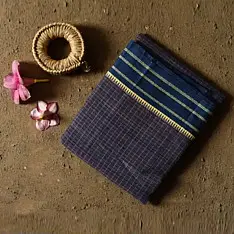 Iravati .  इरावती  - Narayanpet Purple Checks Saree - Handwoven Cotton